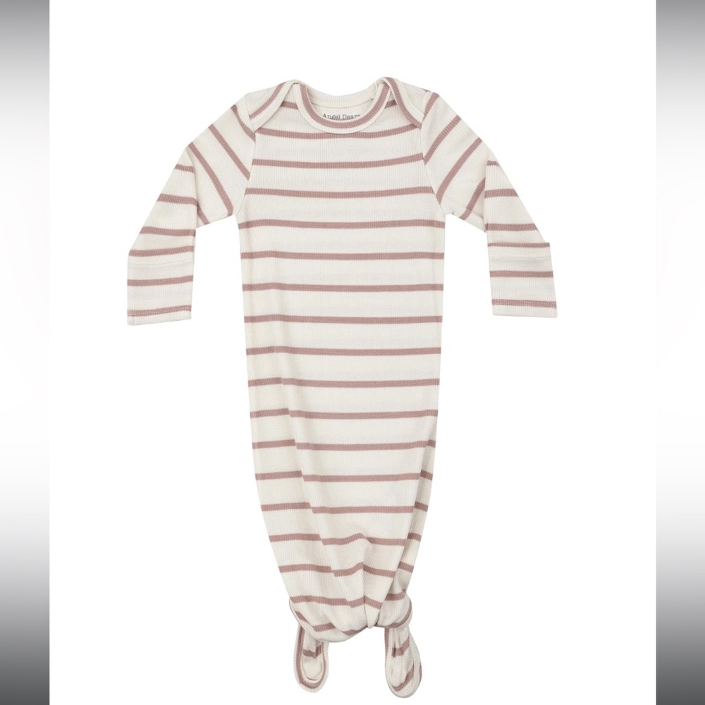 ANGEL DEAR KNOTTED GOWN - MODAL RIB FRENCH STRIPE -MISTY ROSE, 0-3 months